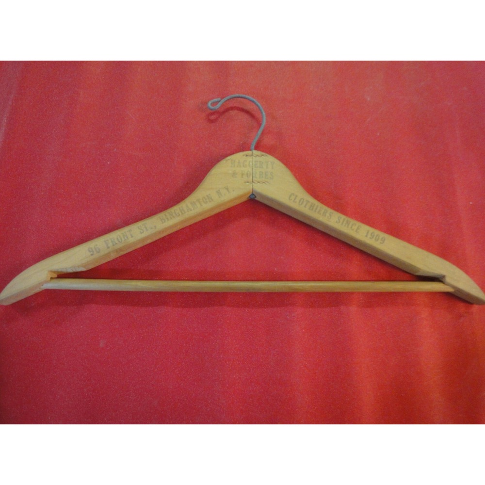 haggerty & forbes Clothiers  Binghamton NY vintage wood clothes hanger